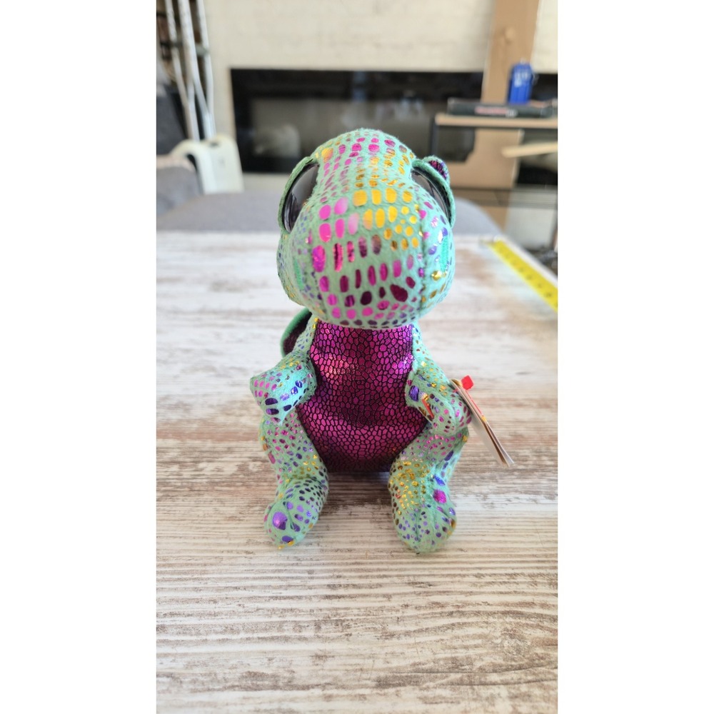 Ty Beanie Boo Cinder Dragon Plush Purple Rainbow Metallic 6 inch New with Tags